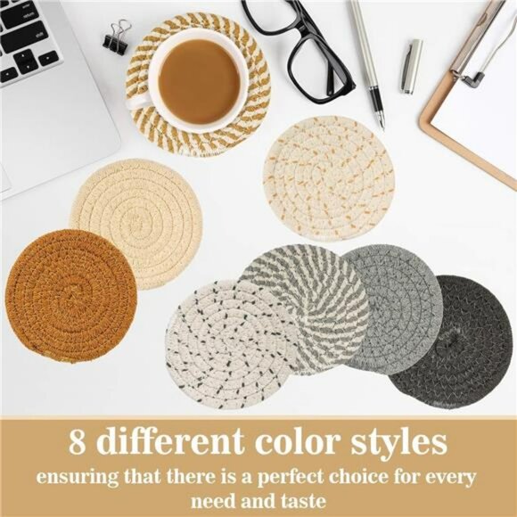 Handmade Cotton Coasters Set of 8 Woven Absorbent Drink Cup Mats Boho Home Decor - Picture 4 of 8